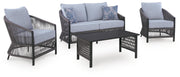 Bridges Beach Gray Outdoor Love/Chairs/Table Set (Set of 4) - PCP391-080