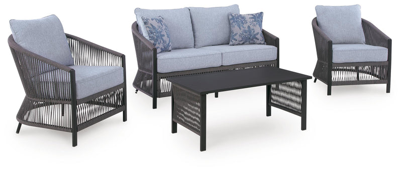 Bridges Beach Gray Outdoor Love/Chairs/Table Set (Set of 4) - PCP391-080