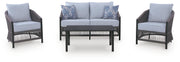 Bridges Beach Gray Outdoor Love/Chairs/Table Set (Set of 4) - PCP391-080