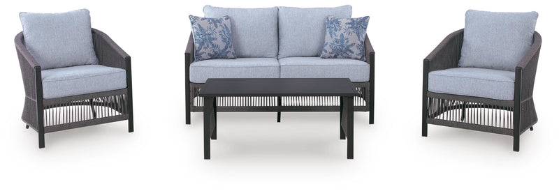 Bridges Beach Gray Outdoor Love/Chairs/Table Set (Set of 4) - PCP391-080