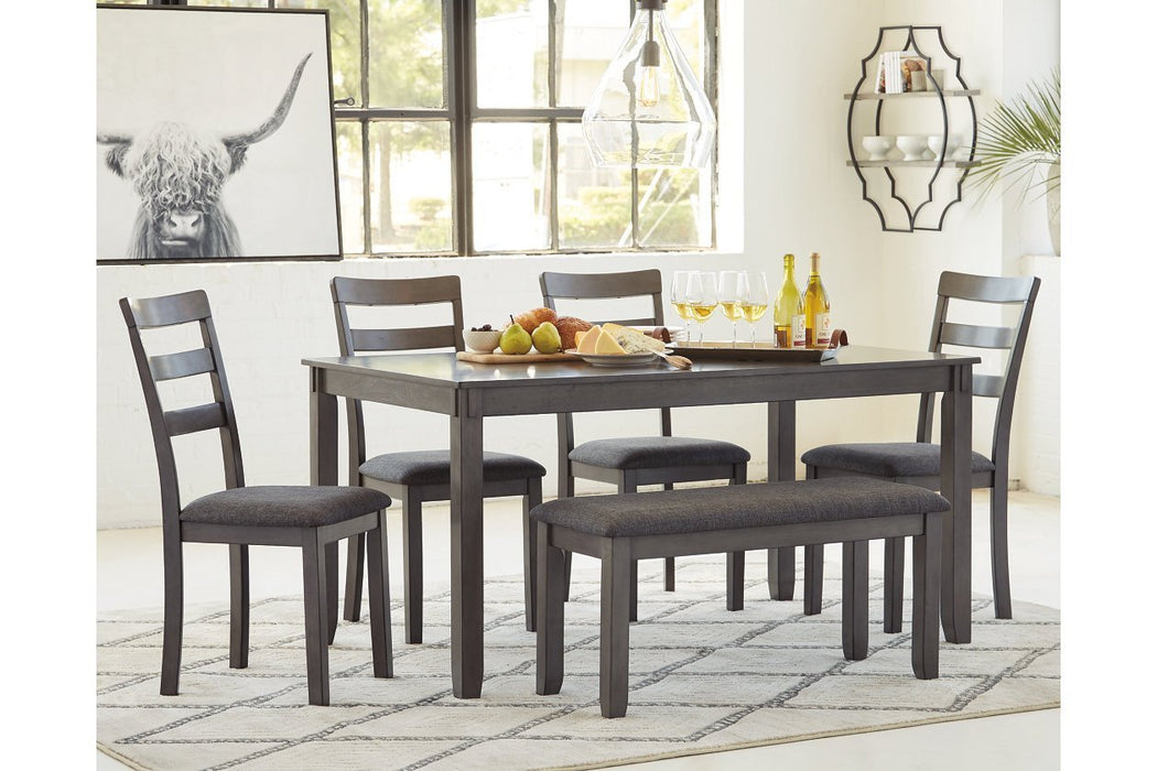 Bridson Gray Dining Table and Chairs with Bench (Set of 6) - Gate FurnitureDining Room Set