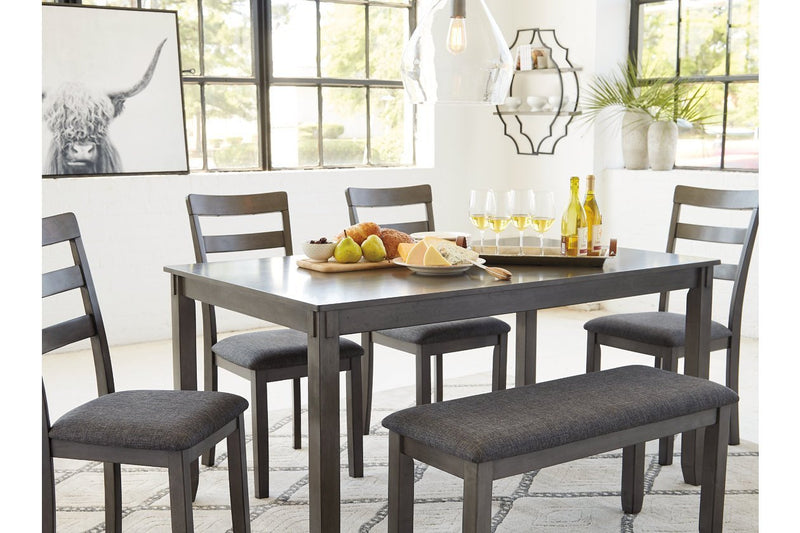 Bridson Gray Dining Table and Chairs with Bench (Set of 6) - Lara FurnitureDining Room Set