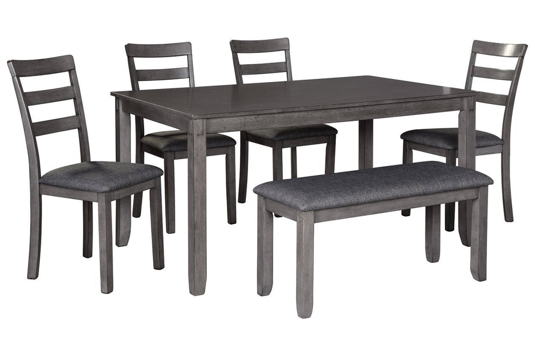 Bridson Gray Dining Table and Chairs with Bench (Set of 6) - Gate FurnitureDining Room Set