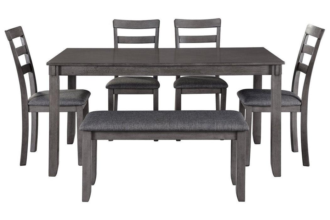 Bridson Gray Dining Table and Chairs with Bench (Set of 6) - Gate FurnitureDining Room Set
