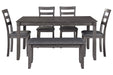 Bridson Gray Dining Table and Chairs with Bench (Set of 6) - Gate FurnitureDining Room Set