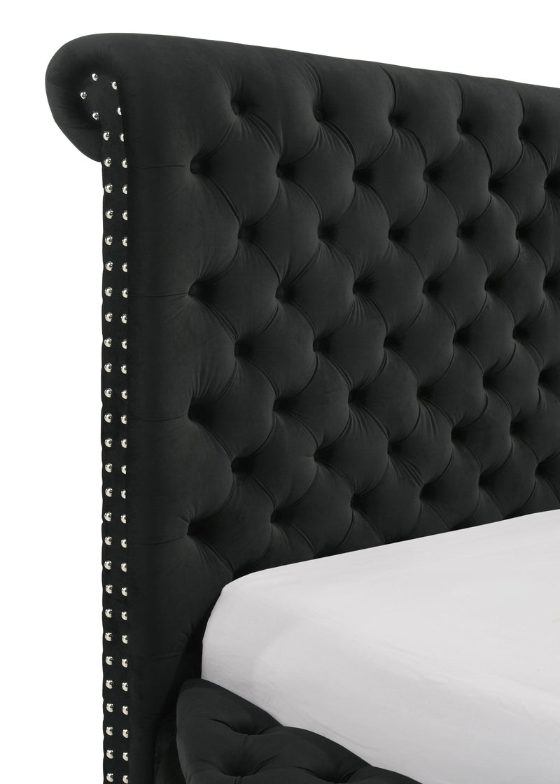 Brigitte Black King Upholstered Storage Panel Bed - Lara FurnitureKing Bed