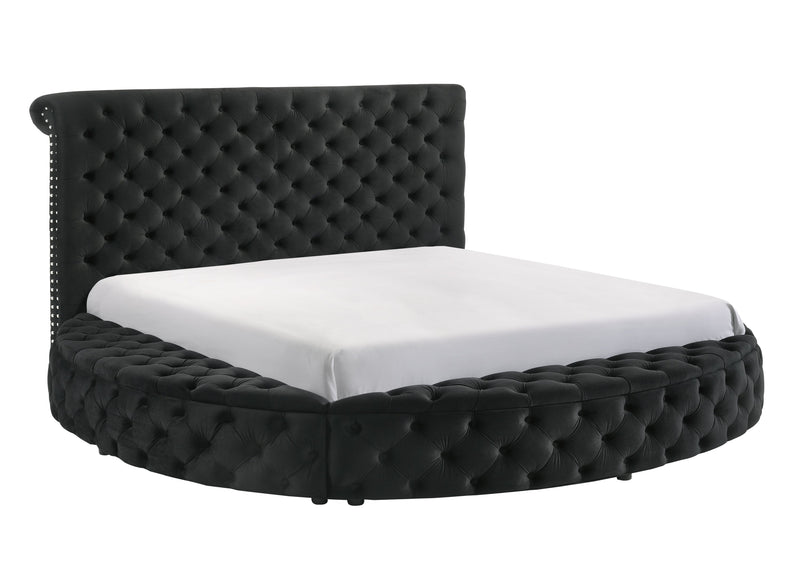 Brigitte Black King Upholstered Storage Panel Bed - Lara FurnitureKing Bed