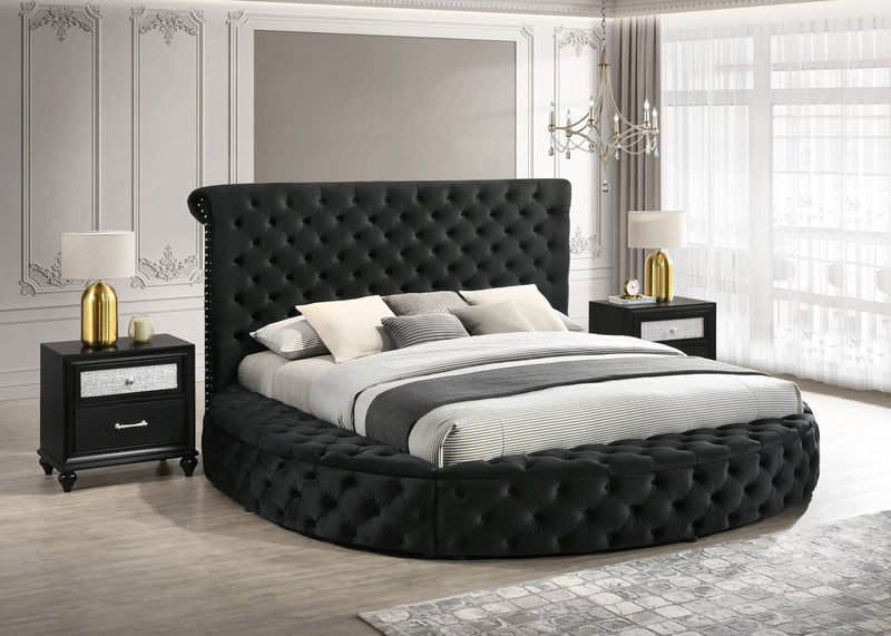 Brigitte Black Queen Upholstered Storage Panel Bed - Lara FurnitureQueen Bed