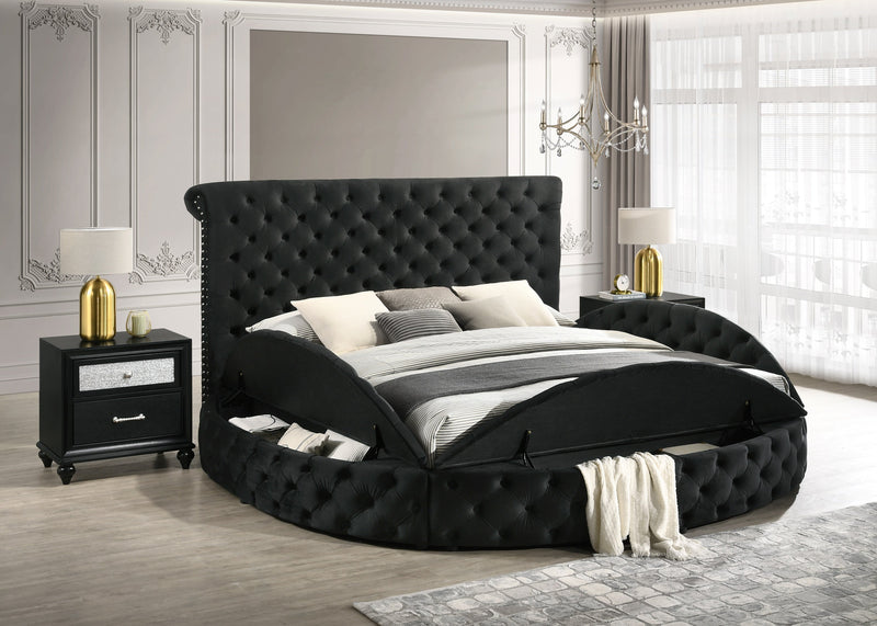 Brigitte Black Queen Upholstered Storage Panel Bed - Lara FurnitureQueen Bed
