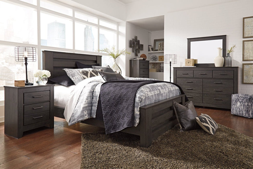 Brinxton Charcoal Queen Panel Bed - Gate FurnitureQueen Bed