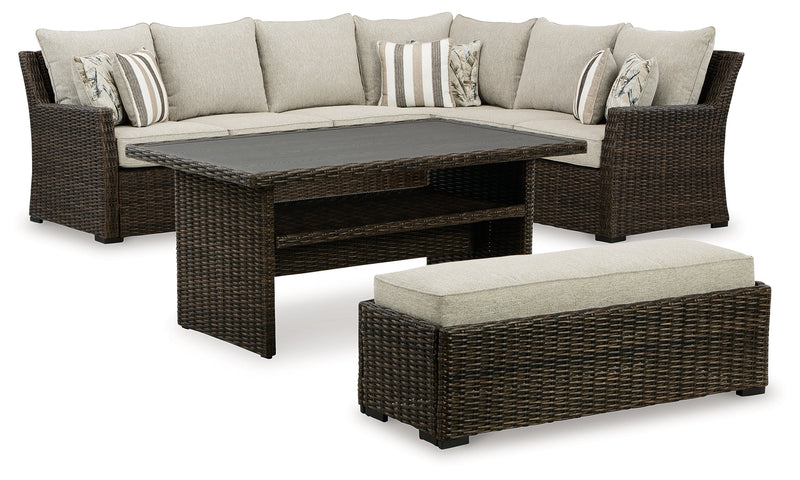 Brook Ranch Outdoor Sectional Set with Coffee Table in Brown from Ashley - Lara Furniture