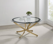 Brooke Round Glass Top Coffee Table Metal Base Brass - 707888