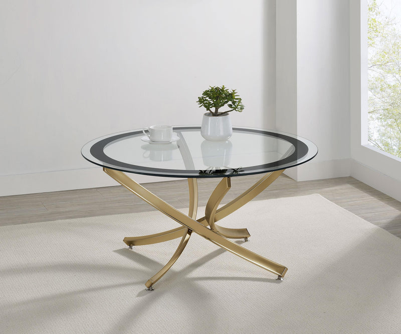 Brooke Round Glass Top Coffee Table Metal Base Brass - 707888