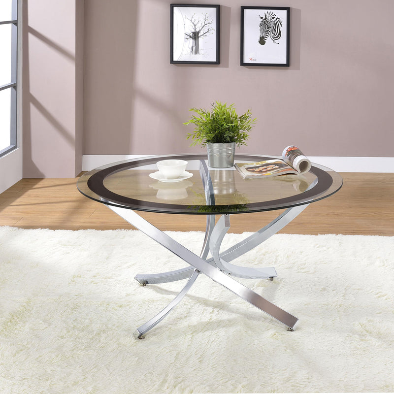 Brooke Round Glass Top Coffee Table Metal Base Chrome - 702588