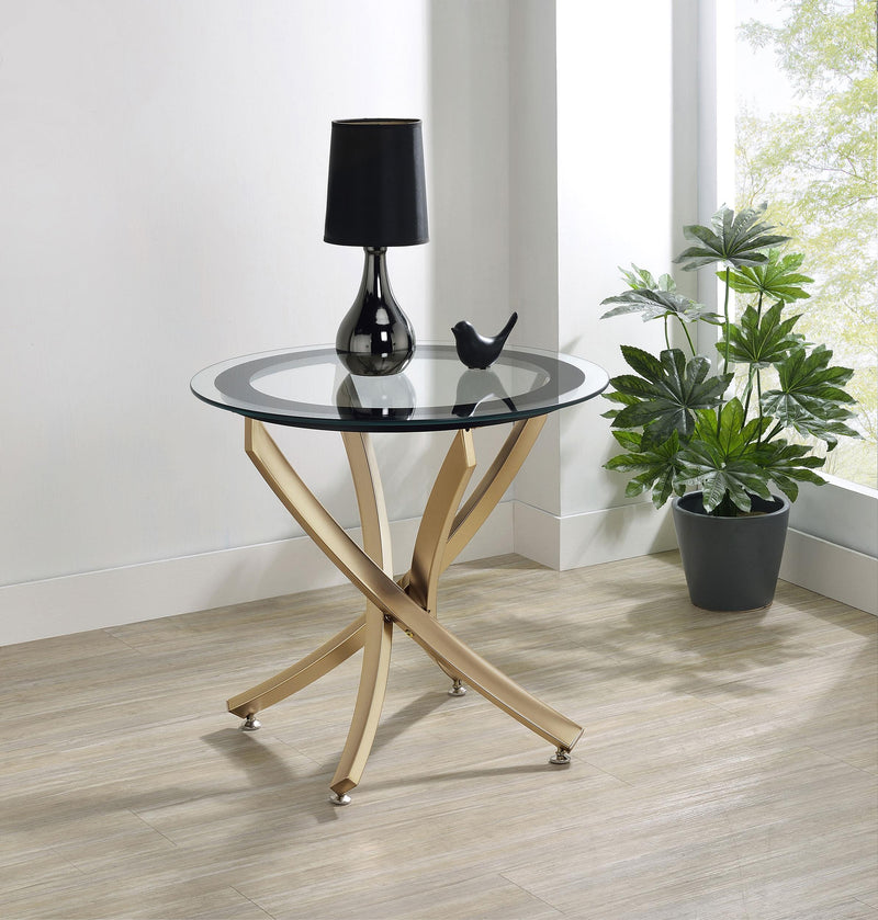 Brooke Round Glass Top Side End Table Metal Base Brass - 707887