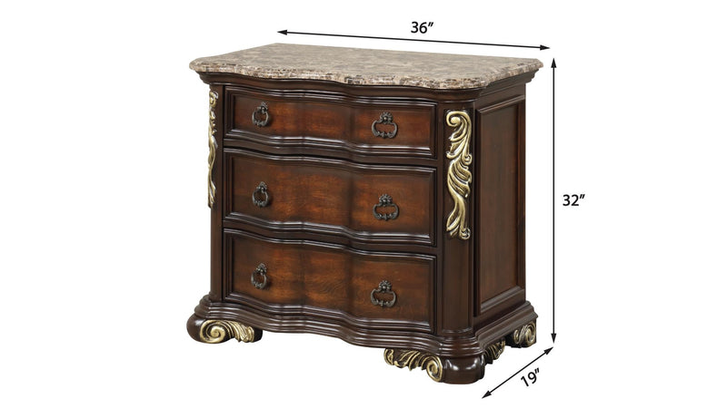 Brooks - 2 Drawers Marble Top Brown Nightstand - B230-N