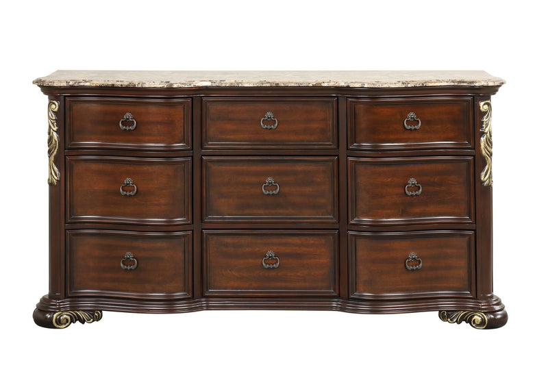 Brooks - 9 Drawers Marble Top Brown Dresser - B230-D