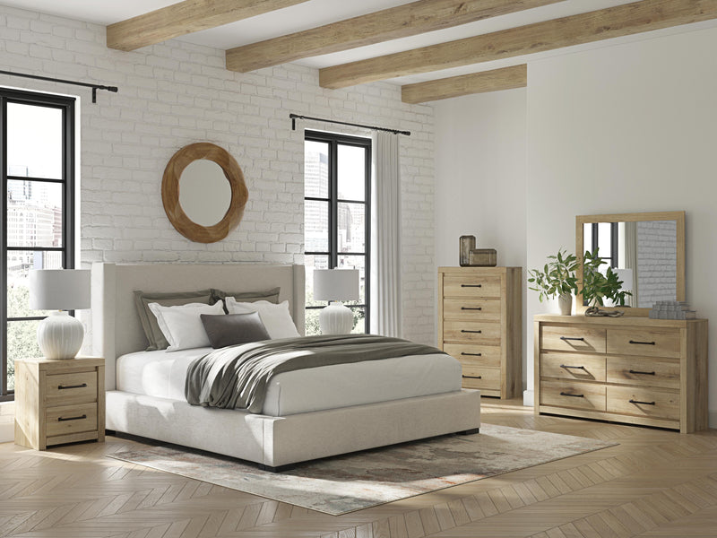 Brozmont Oatmeal King Upholstered Storage Bed - B1045B14