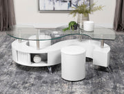 Buckley 3-piece Coffee Table and Stools Set White High Gloss - 703400