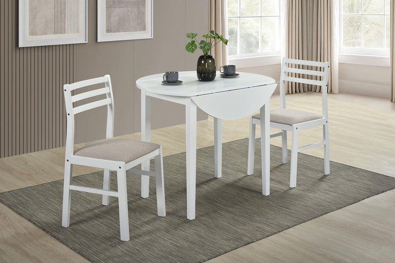 Bucknell 3-piece Round Drop Leaf Dining Table Set White - 130005WHT