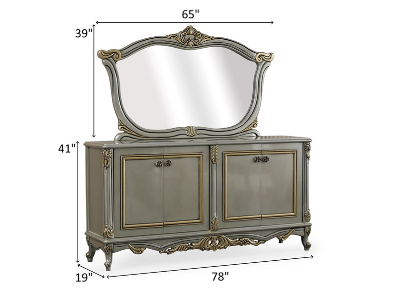Buse 78" Wide 4 Door Buffet With Mirror - Buffets & Sideboards
