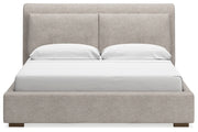 Cabalynn California King Upholstered Bed with Chest and Nightstand in Light Brown from Ashley - Lara Furniture
