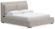 Cabalynn California King Upholstered Bed with Chest and Nightstand in Light Brown from Ashley - Lara Furniture