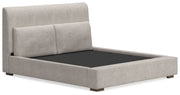 Cabalynn California King Upholstered Bed with Chest and Nightstand in Light Brown from Ashley - Lara Furniture