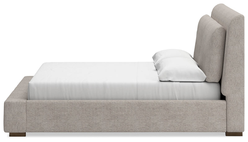 Cabalynn California King Upholstered Bed with Chest and Nightstand in Light Brown from Ashley - Lara Furniture