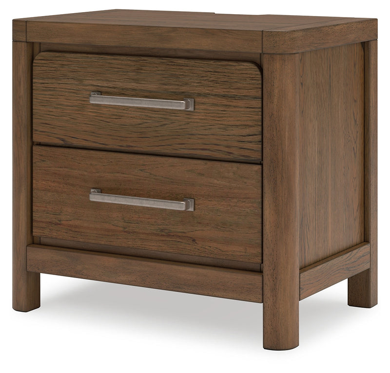 Cabalynn California King Upholstered Bed with Chest and Nightstand in Light Brown from Ashley - Lara Furniture