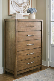 Cabalynn California King Upholstered Bed with Chest and Nightstand in Light Brown from Ashley - Lara Furniture