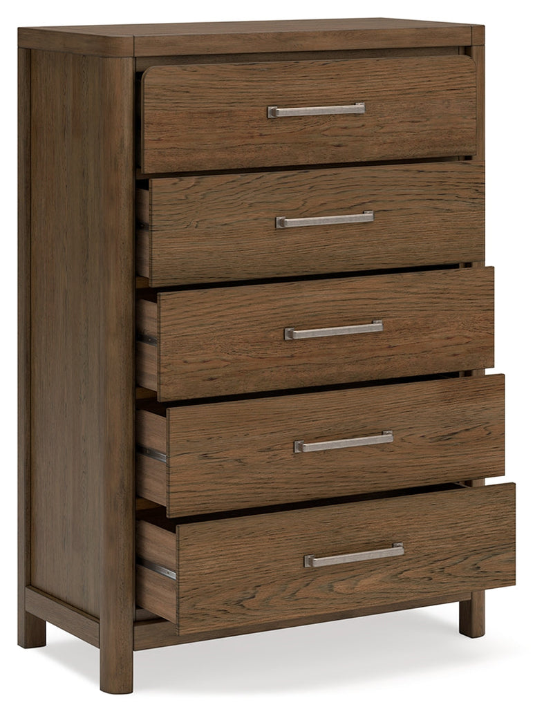 Cabalynn California King Upholstered Bed with Chest and Nightstand in Light Brown from Ashley - Lara Furniture