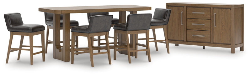 Cabalynn Counter Height Dining Table and 6 Barstools with Storage in Light Brown from Ashley - Lara Furniture