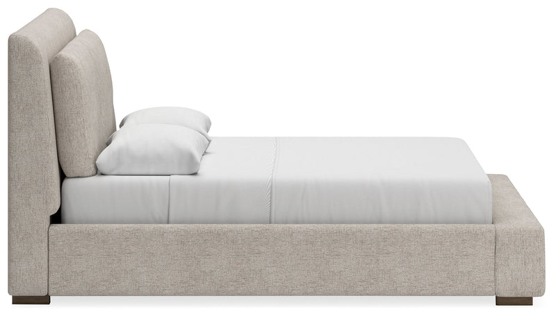 Cabalynn Queen Upholstered Bed with Chest and Nightstand in Light Brown from Ashley - Lara Furniture