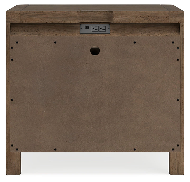 Cabalynn Queen Upholstered Bed with Chest and Nightstand in Light Brown from Ashley - Lara Furniture