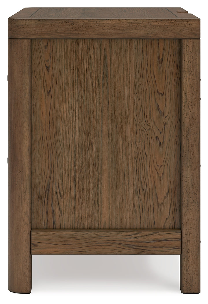Cabalynn Queen Upholstered Bed with Chest and Nightstand in Light Brown from Ashley - Lara Furniture