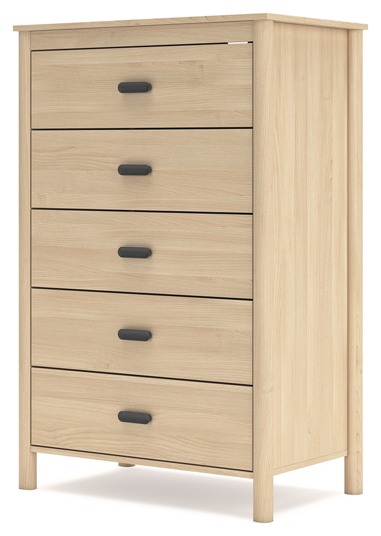 Cabinella Full Platform Panel Bed with Dresser, Chest and 2 Nightstands in Tan - PKG017229