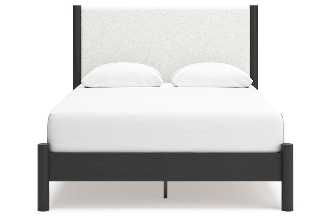 Cadmori Black/White Queen Upholstered Platform Bed - Gate FurnitureQueen Bed