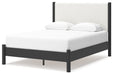 Cadmori Black/White Queen Upholstered Platform Bed - Gate FurnitureQueen Bed