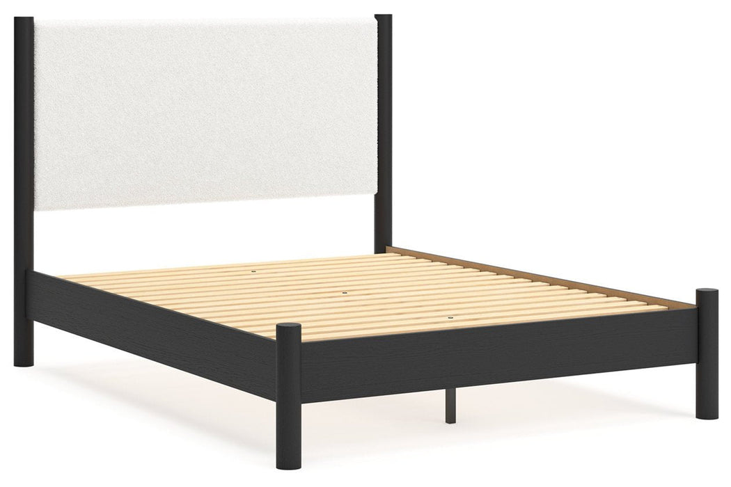 Cadmori Black/White Queen Upholstered Platform Bed - Gate FurnitureQueen Bed