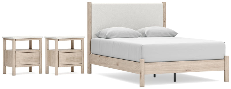Cadmori Queen Upholstered Panel Bed with 2 Nightstands in Two-tone from Ashley - Lara Furniture