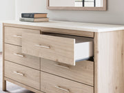 Cadmori Queen Upholstered Panel Bed with Dresser and 2 Nightstands in Two-tone from Ashley - Lara Furniture