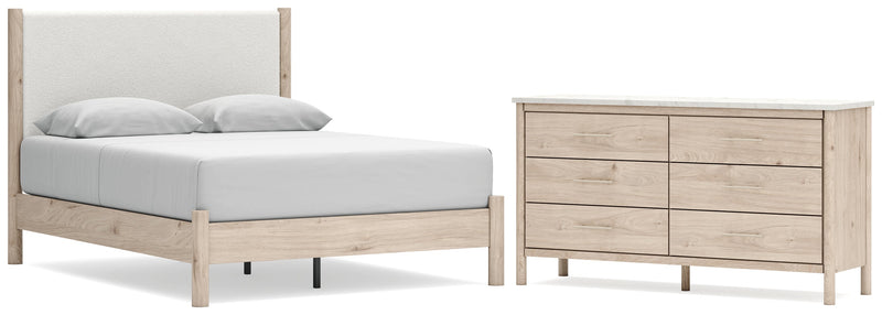 Cadmori Queen Upholstered Panel Bed with Dresser in Two-tone from Ashley - Lara Furniture