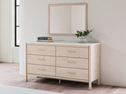 Cadmori Queen Upholstered Panel Bed with Mirrored Dresser, Chest and 2 Nightstands in Two-tone from Ashley - Lara Furniture