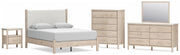 Cadmori Queen Upholstered Panel Bed with Mirrored Dresser, Chest and Nightstand in Two-tone from Ashley - Lara Furniture
