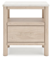 Cadmori Queen Upholstered Panel Bed with Mirrored Dresser, Chest and Nightstand in Two-tone from Ashley - Lara Furniture