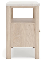 Cadmori Queen Upholstered Panel Bed with Mirrored Dresser, Chest and Nightstand in Two-tone from Ashley - Lara Furniture