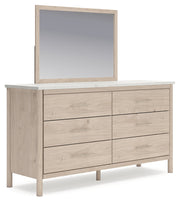 Cadmori Queen Upholstered Panel Bed with Mirrored Dresser, Chest and Nightstand in Two-tone from Ashley - Lara Furniture