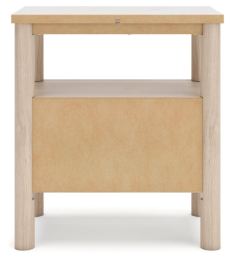 Cadmori Queen Upholstered Panel Bed with Mirrored Dresser, Chest and Nightstand in Two-tone from Ashley - Lara Furniture