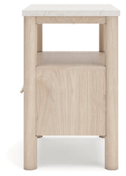 Cadmori Queen Upholstered Panel Bed with Mirrored Dresser, Chest and Nightstand in Two-tone from Ashley - Lara Furniture